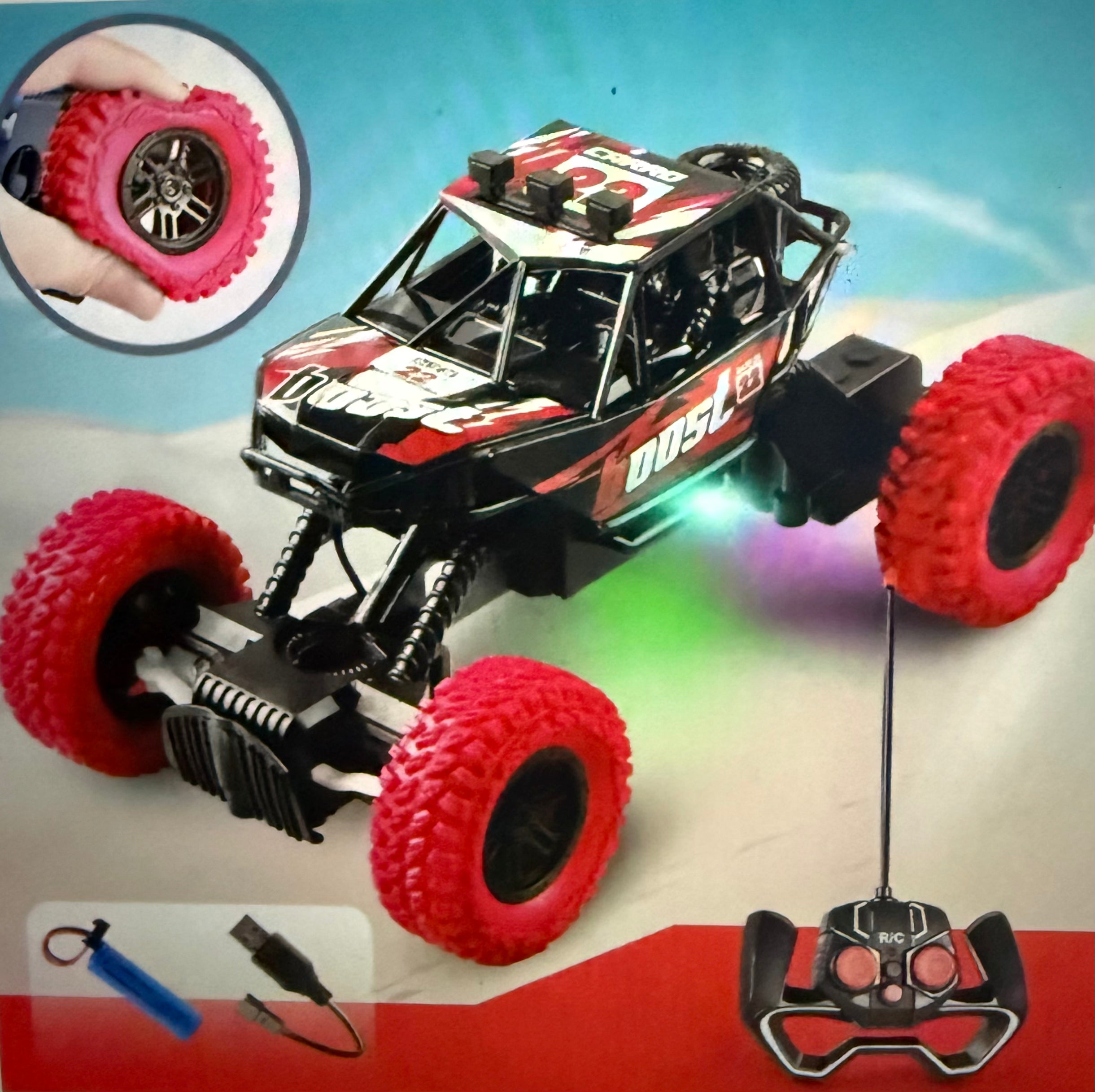 Remote control car with colourful flashing lights for kids